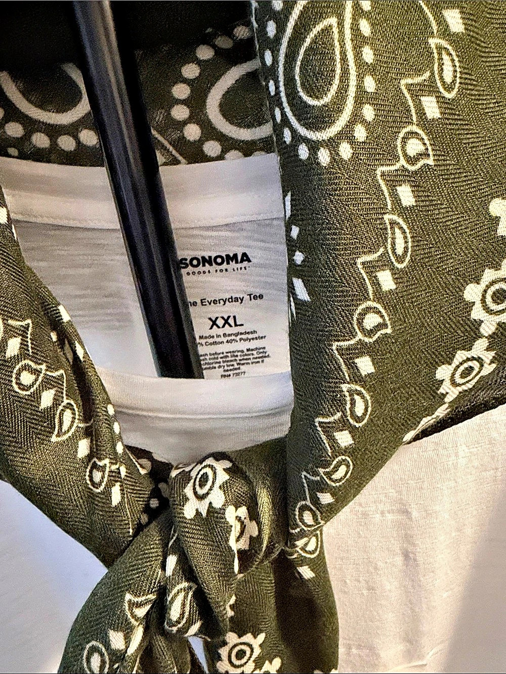 Sonoma Long Sleeve Cotton Top in White & Green XXL NWT scarf free with shirt! - Picture 3 of 3